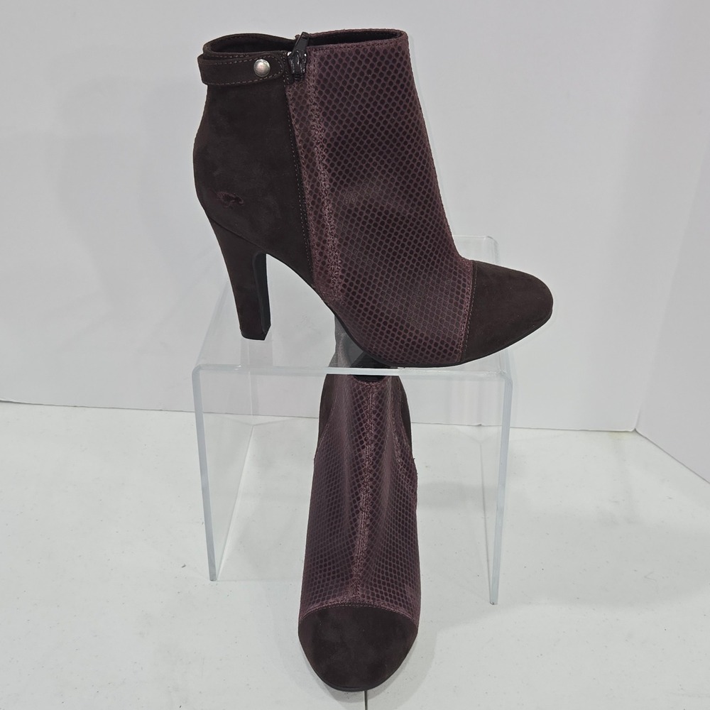 Rocket Dog C355 Womens 9.5 Brown Burgundy Faux‎ Suede Reptile Ankle Boots Heel